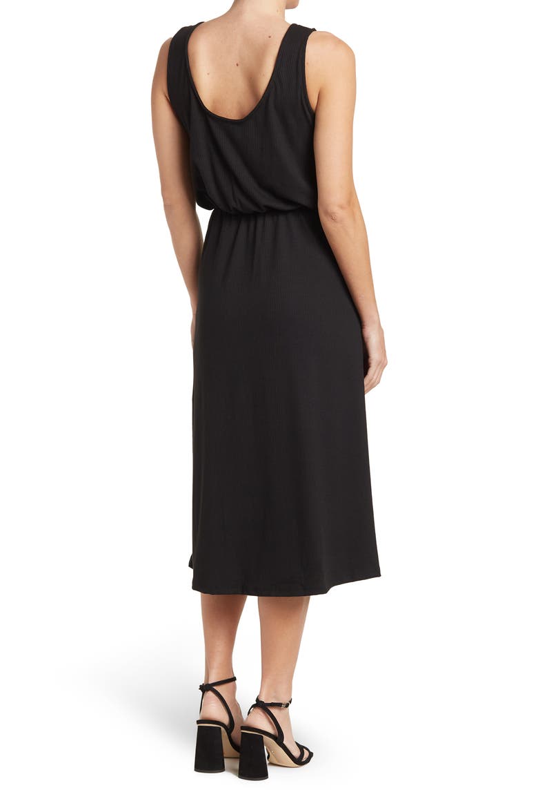 DUAL NATURE Surplice Neck Rib Knit Midi Dress, Alternate, color, BLACK