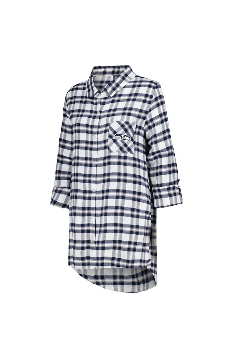 CONCEPTS SPORT Women's Concepts Sport College Navy Seattle Seahawks Sienna Plaid Full-Button Long Sleeve Nightshirt, Alternate, color, Navy