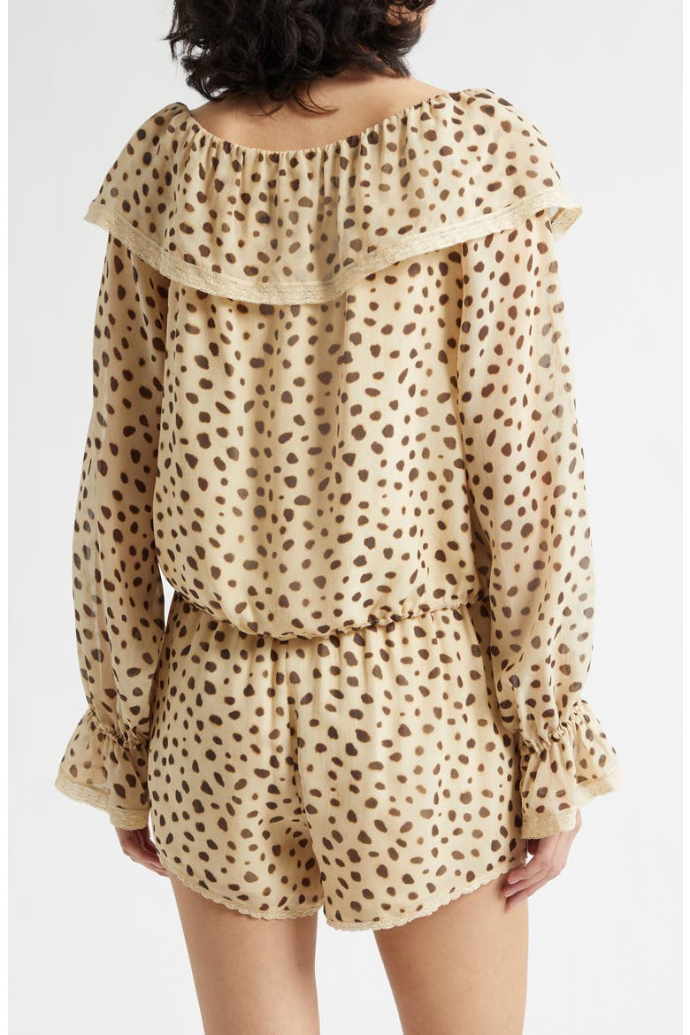 Priscilla Cheetah Print Ruffle Neck Silk Georgette Top, Alternate, color, CHEETAH