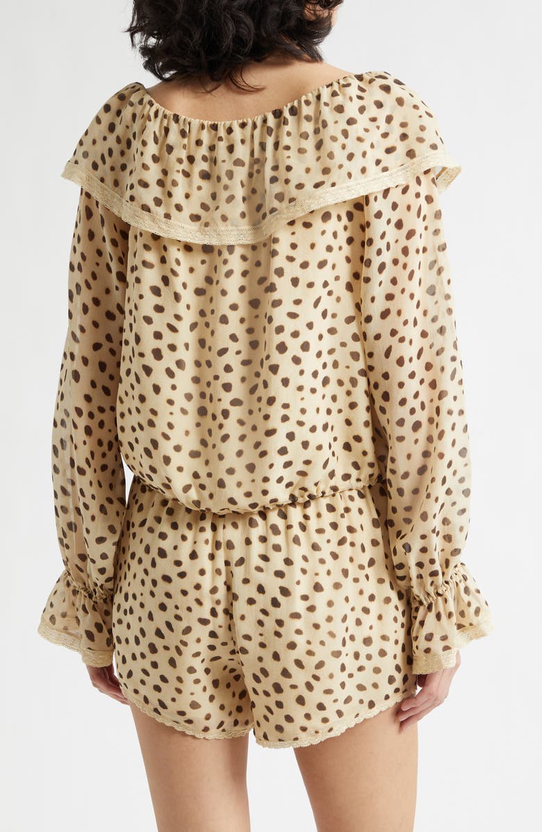 POSSE Priscilla Cheetah Print Ruffle Neck Silk Georgette Top, Alternate, color, Cheetah