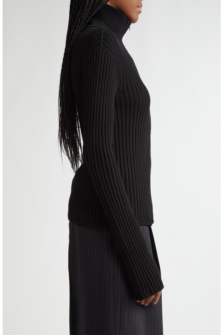 Koton Zip Cotton Rib Cardigan, Alternate, color, BLACK 900