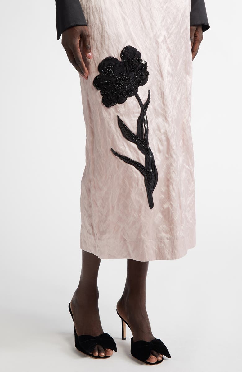 Erdem Floral Appliqué Satin Pencil Skirt, Alternate, color, 