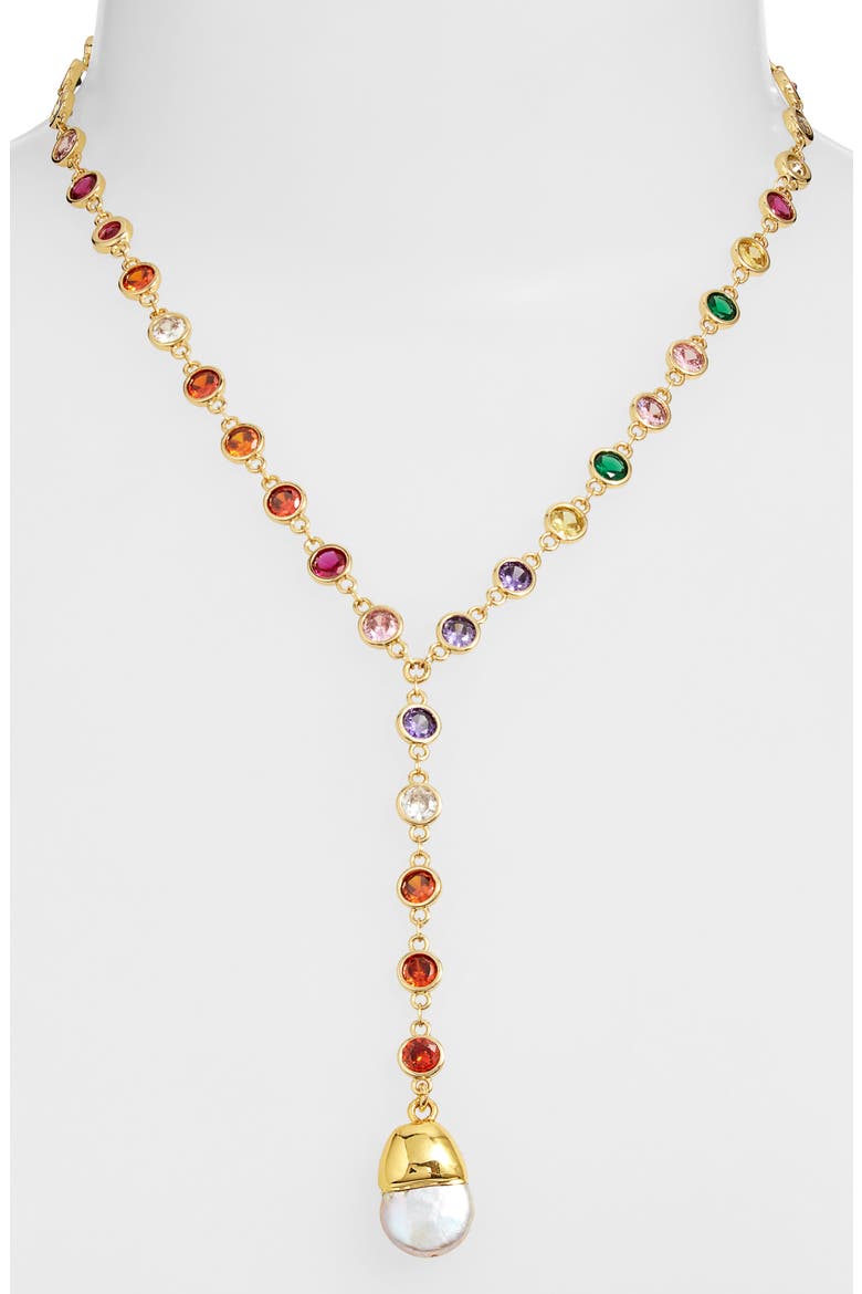 Rainbow Drop Y-Necklace, Alternate, color, GOLD/ MULTI