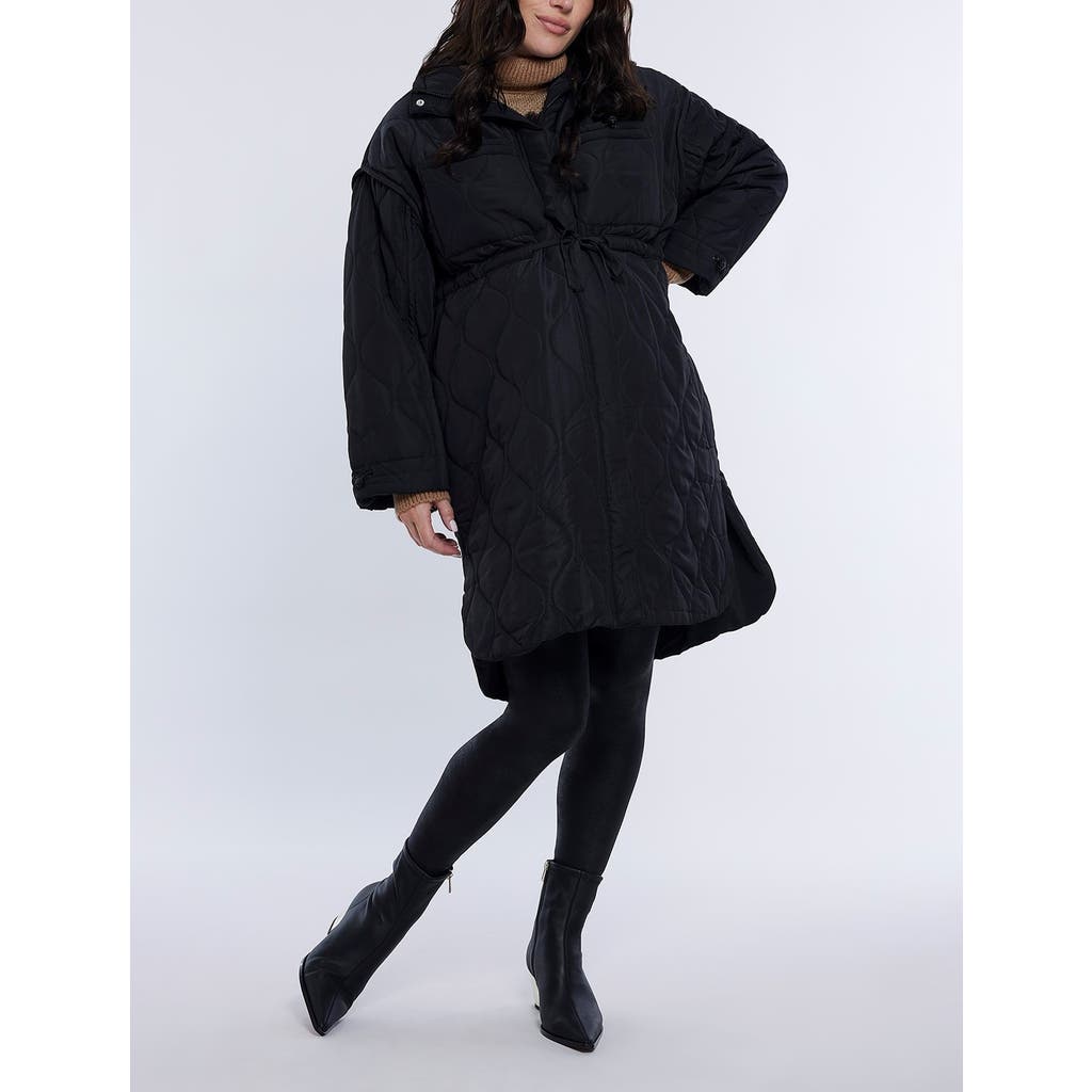 Motherhood Maternity Woven Full-zip Long Sleeve Quilted Puffer Jacket In Black