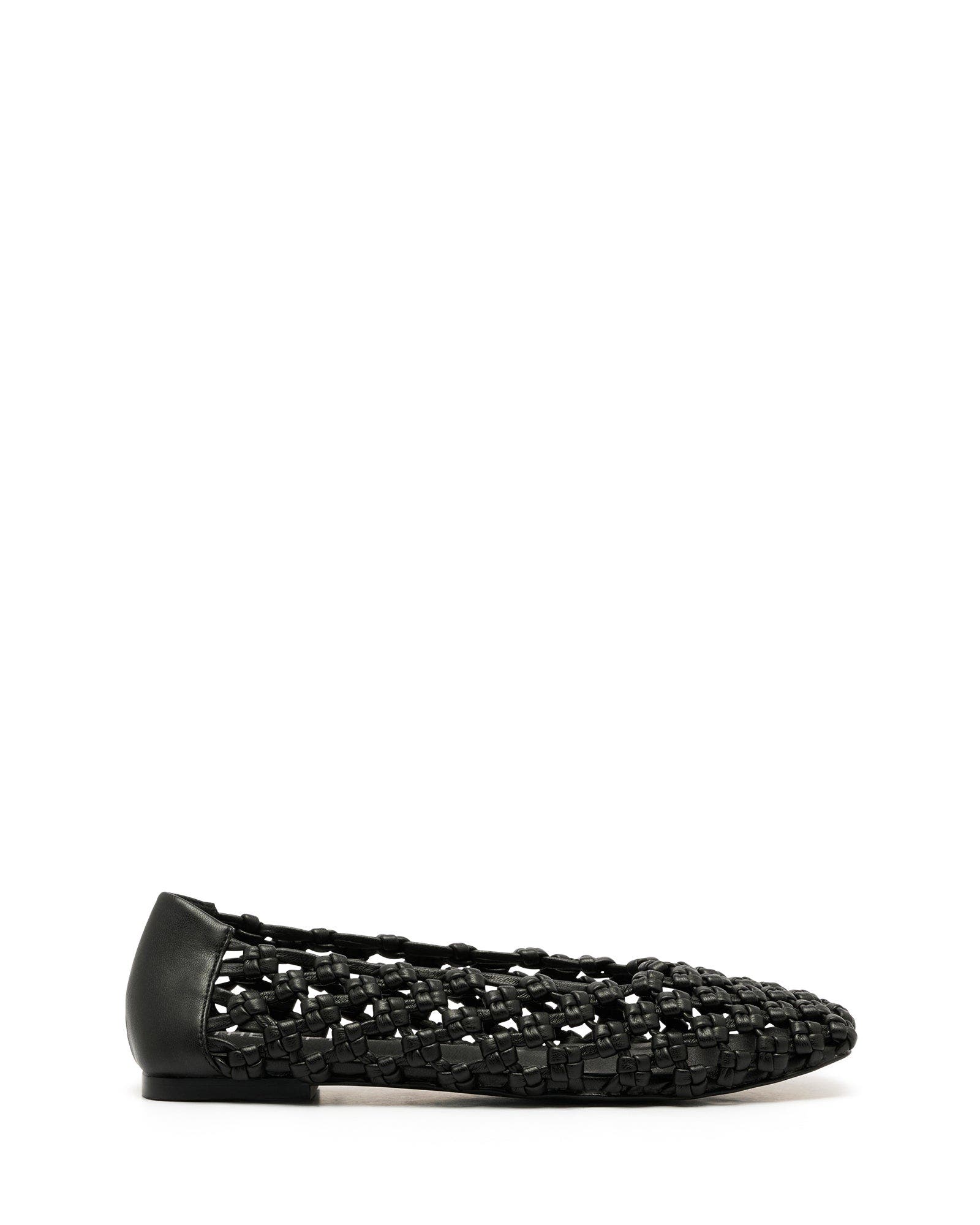 Genesis Square Toe Woven Flats, Alternate, color, BLACK SMOOTH PU