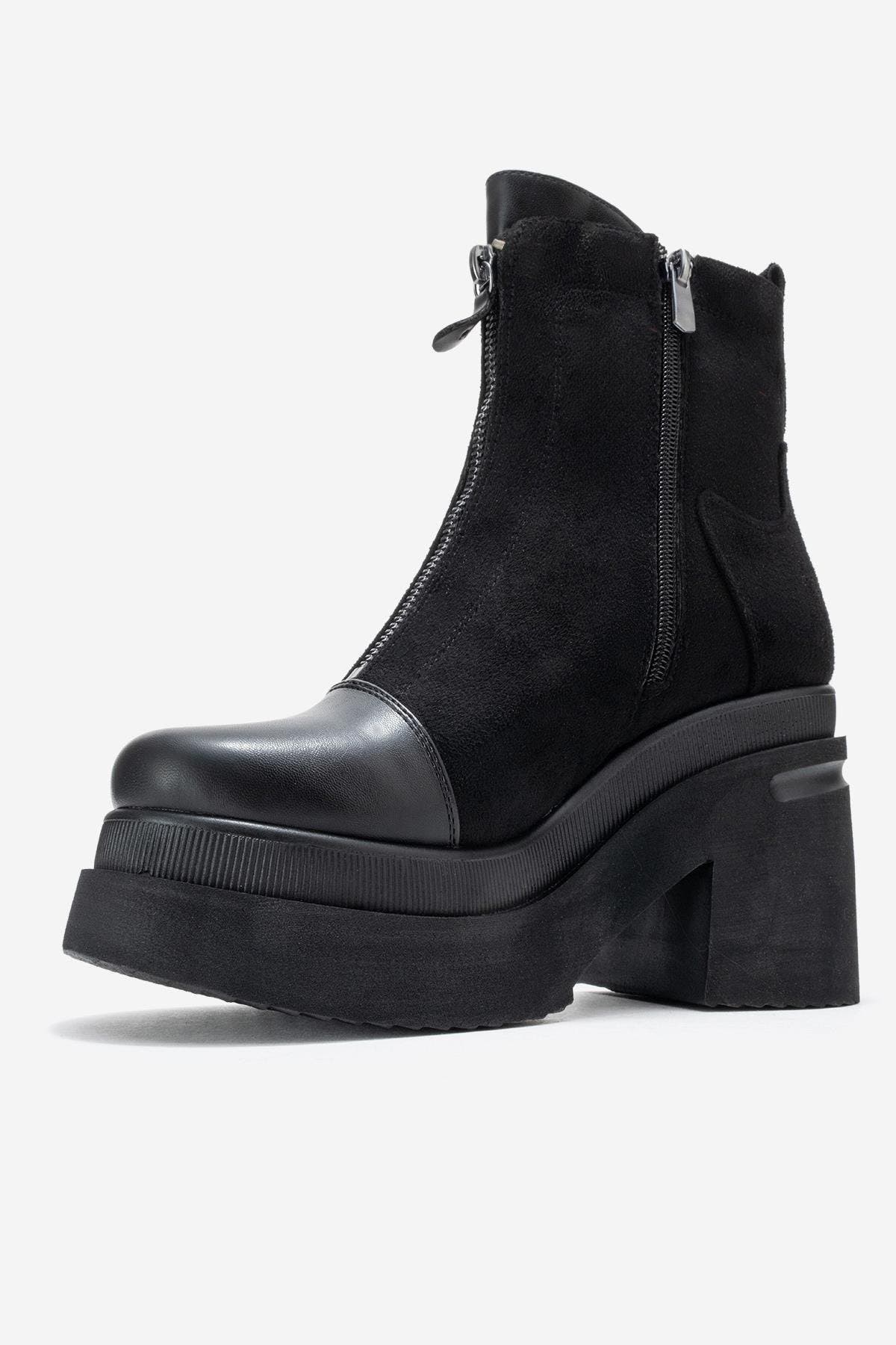Prologue Shoes Ardenne Platform Zip Boot, Alternate, color, Black Suede Faux Leather