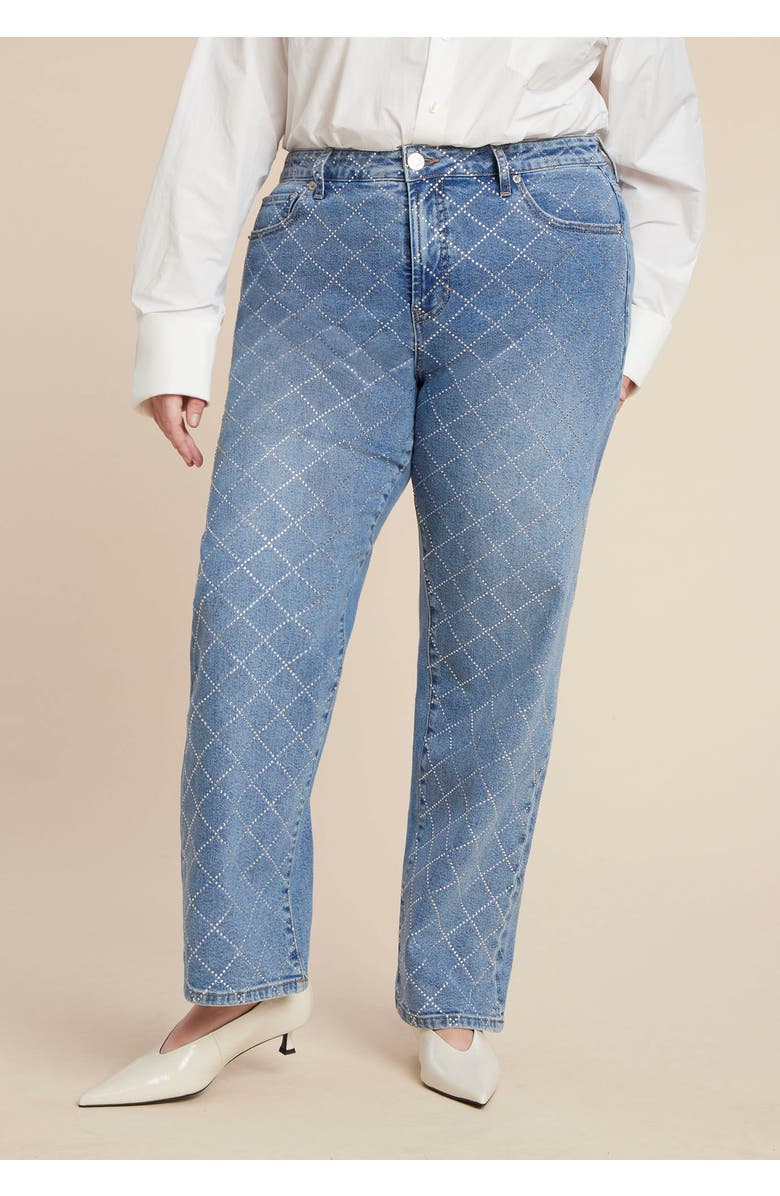 ELOQUII Diamond Sparkle Straight Leg Jean, Alternate, color, Medium Wash