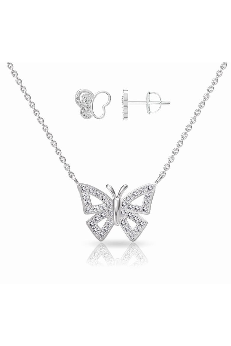 Butterfly Necklace & Earrings Set, Main, color, Silver