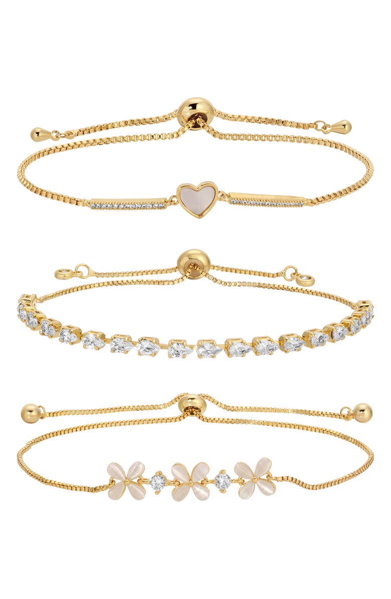 EYE CANDY LOS ANGELES Avon CZ 3-Pack Assorted Slider Bracelets, Main, color, Gold