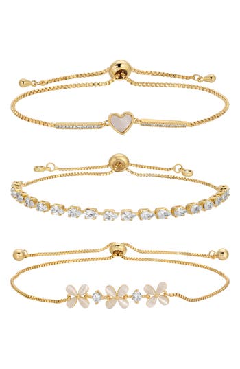 Eye Candy Los Angeles Avon Cz 3-pack Assorted Slider Bracelets In Gold