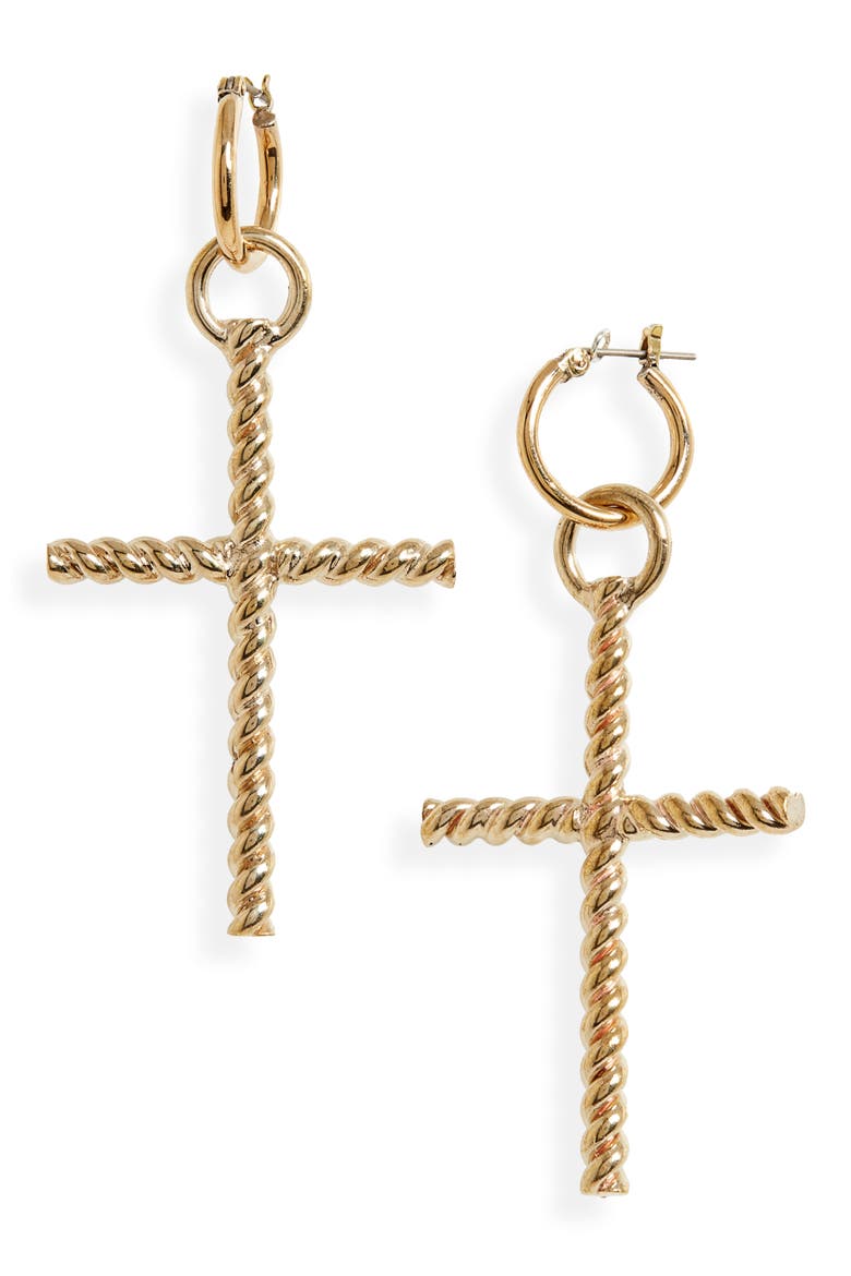 Elvira Cross Hoop Earrings, Main, color, BRASS