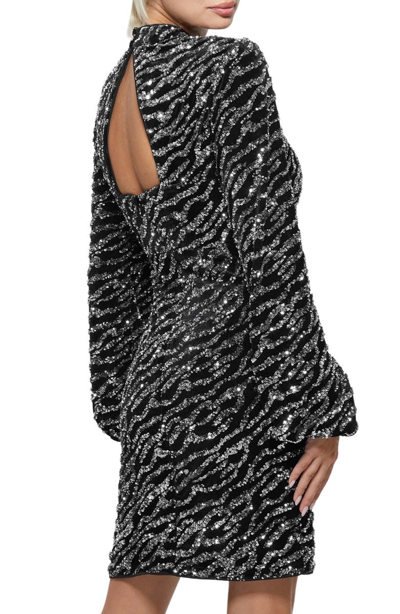 GUESS Zoe Sequin Long Sleeve Mesh Minidress, Alternate, color, 