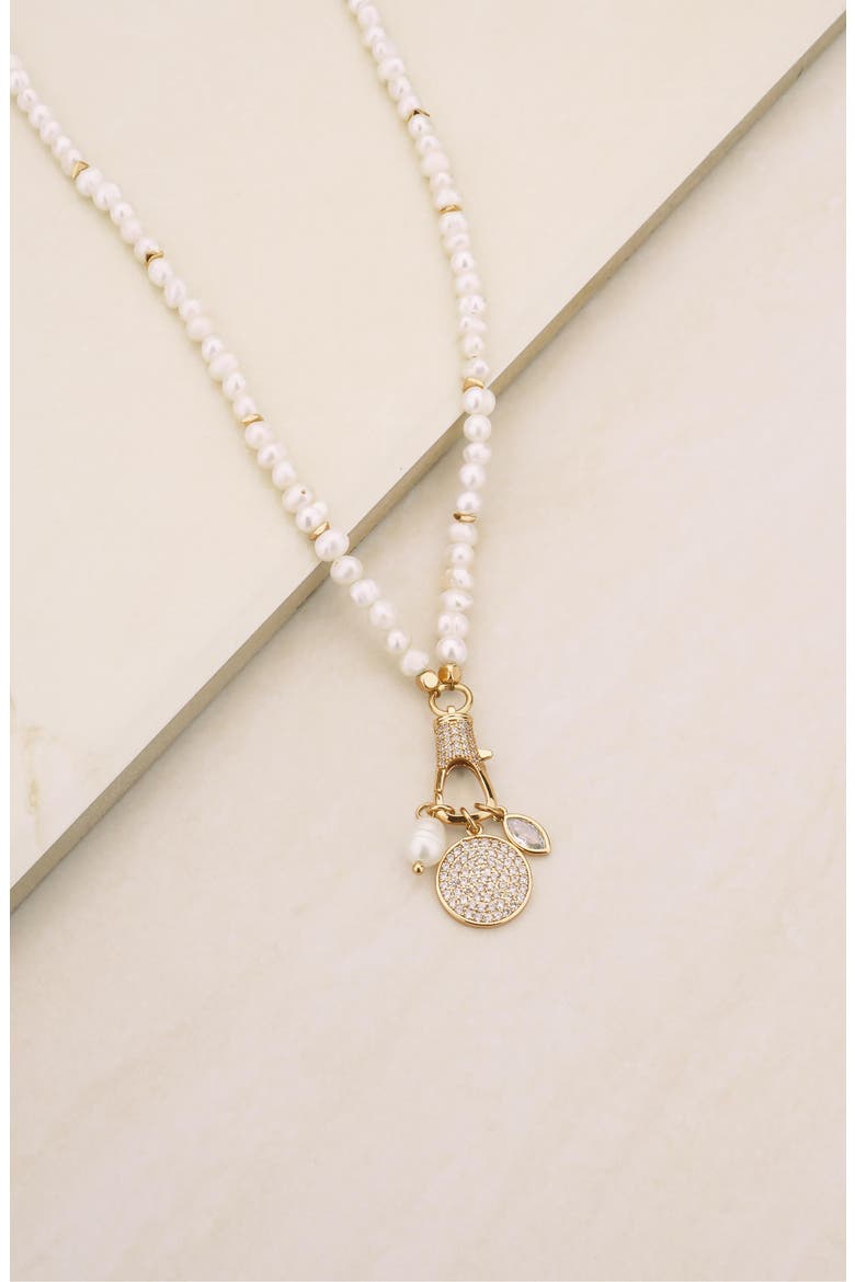 Crystal Charms Imitation Pearl Necklace, Alternate, color, GOLD