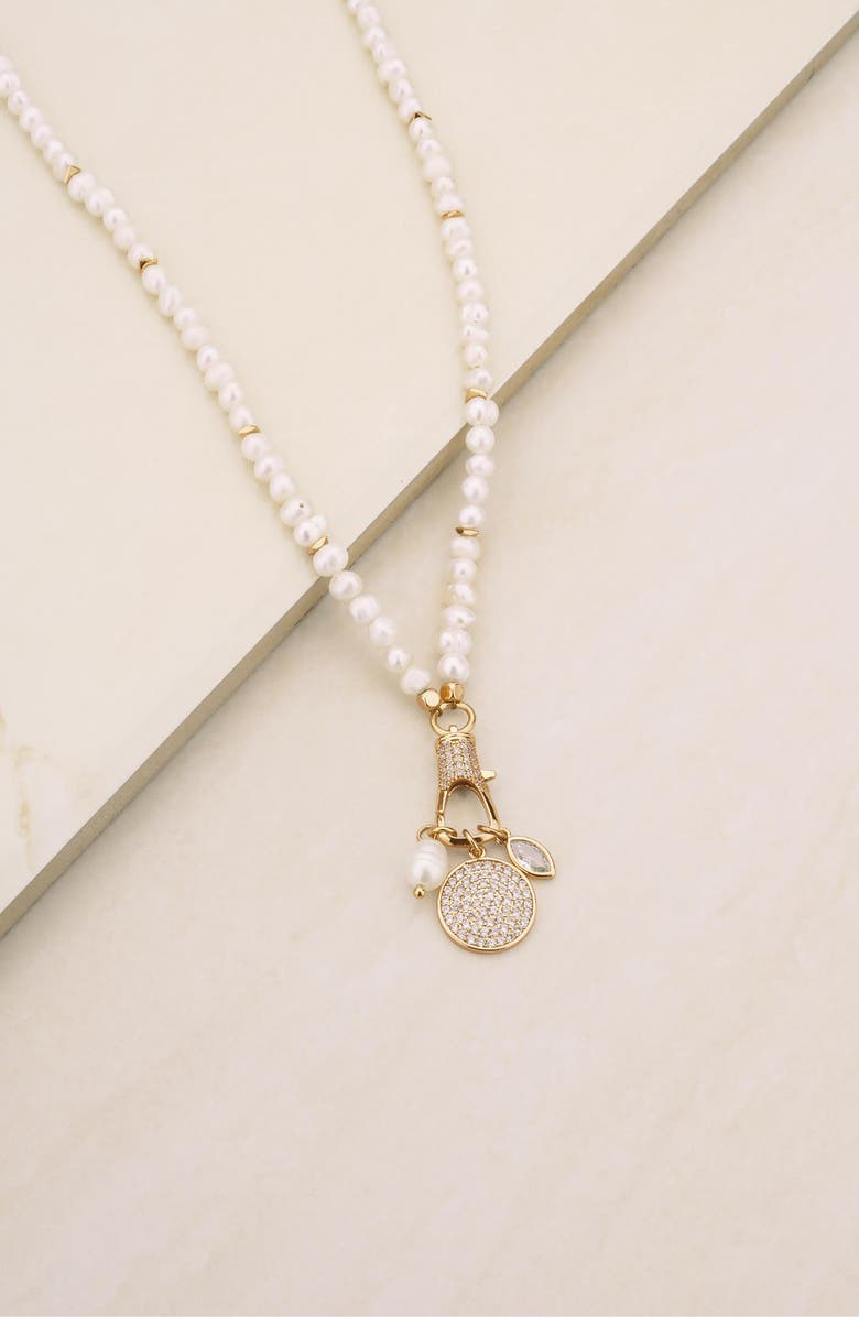 Ettika Crystal Charms Imitation Pearl Necklace, Alternate, color,