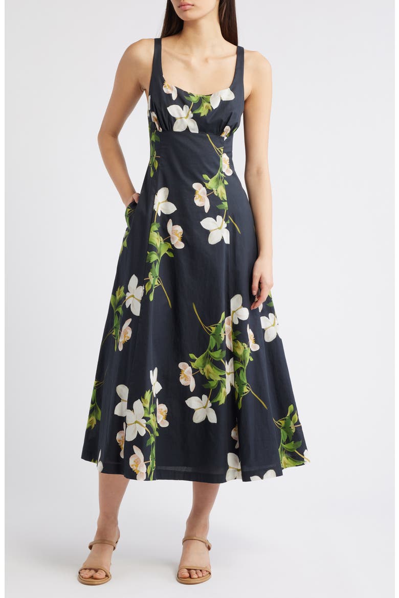 Floral Square Neck Cotton Dress, Main, color, BLM