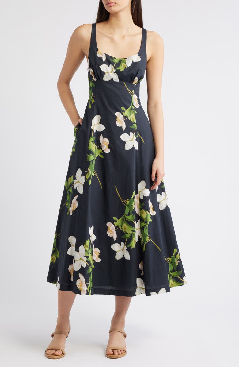 Julia Jordan Floral Square Neck Cotton Dress, Main, color, Black Multi