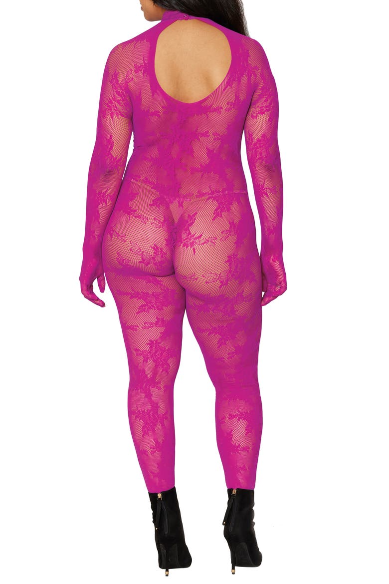 Fishnet Glove Body Stocking, Alternate, color, AZALEA