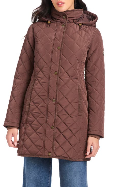 Water Resistant Quilted Coat with Removable Hood