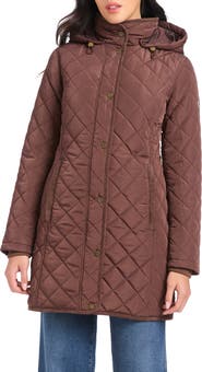 Vince Camuto Water Resistant Quilted Coat with Removable Hood