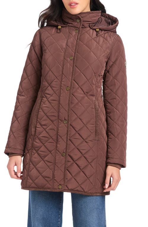 Vince Camuto Water Resistant Quilted Coat With Removable Hood In Brown