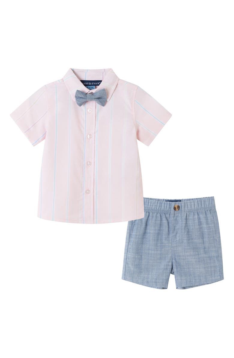 Andy & Evan Stripe Oxford Shirt, Shorts & Bowtie Set, Main, color, Pink
