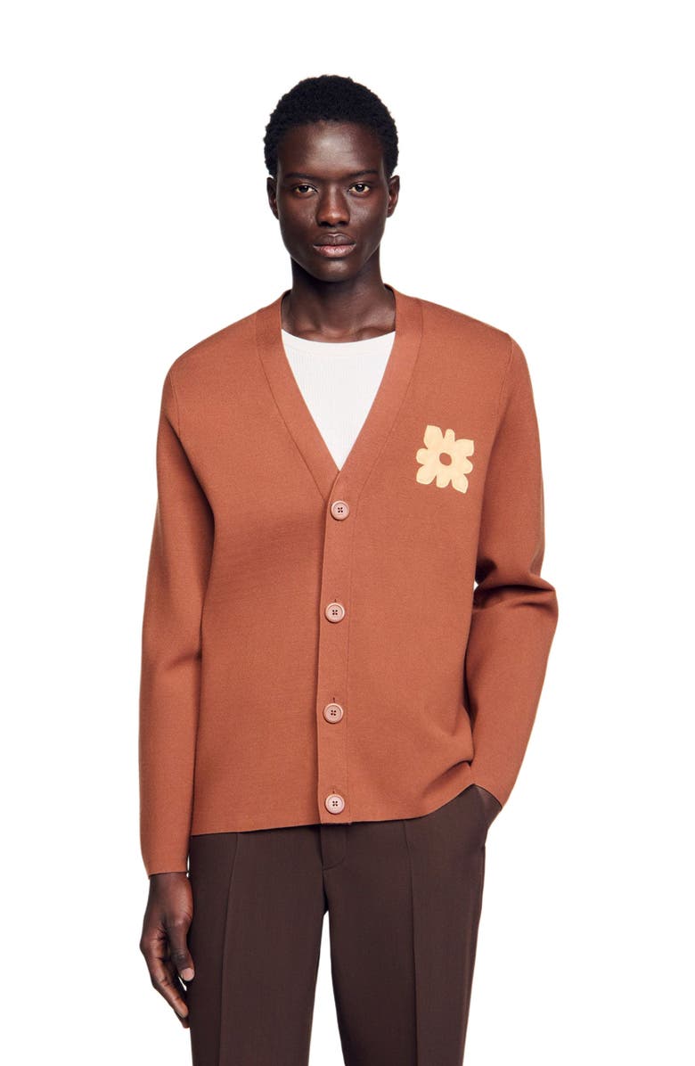 SANDRO Cardigan with flower detail, Alternate, color, 