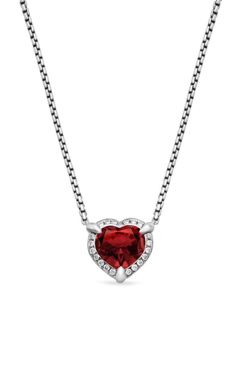 David Yurman Chatelaine<sup>®</sup> Heart Pendant Necklace in Sterling Silver with Garnet and Pavé Diamonds, Main, color, 