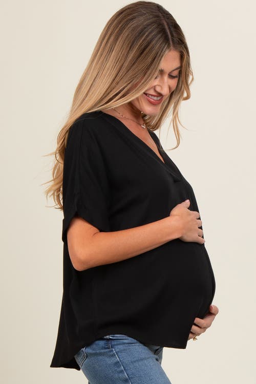 Pinkblush V-neck Pin-tuck Detail Top In Black