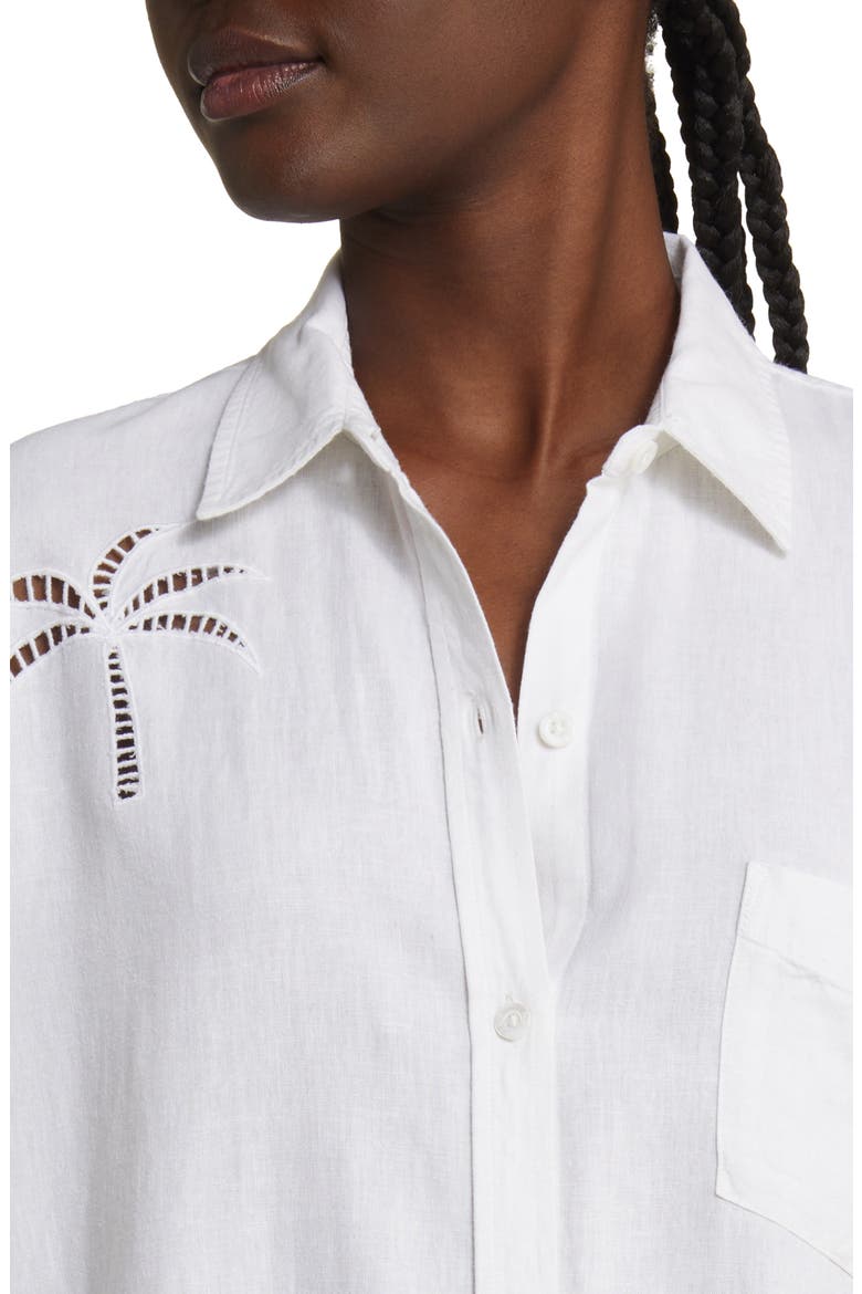 Charli Palm Eyelet Linen Blend Button-Up Shirt, Alternate, color, WHITE PALM TREE EYELET