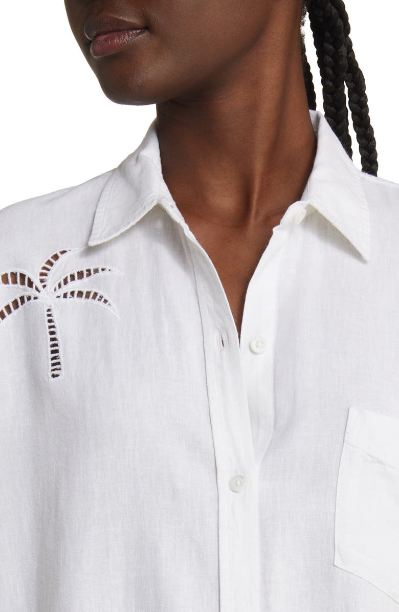Rails Charli Palm Eyelet Linen Blend Button-Up Shirt, Alternate, color, White Palm Tree Eyelet