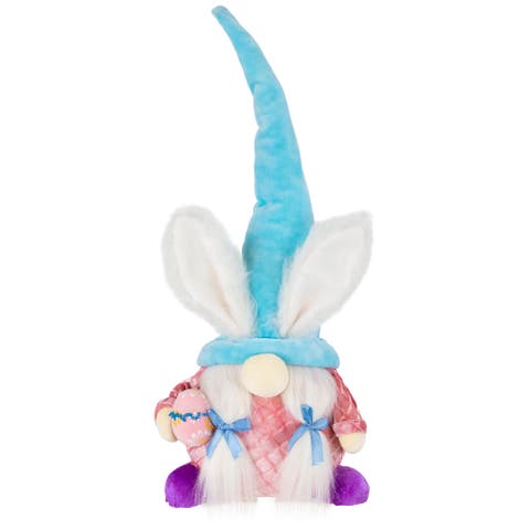Girl Gnome Girl with Bunny Ears Easter Figure - 18.25" - Blue and Pink