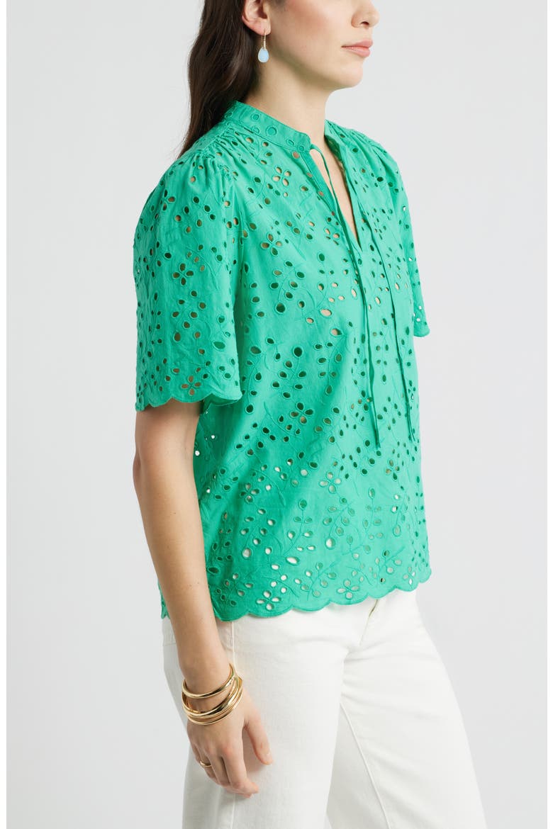 Eyelet Split Neck Cotton Top, Alternate, color, GREEN EASE