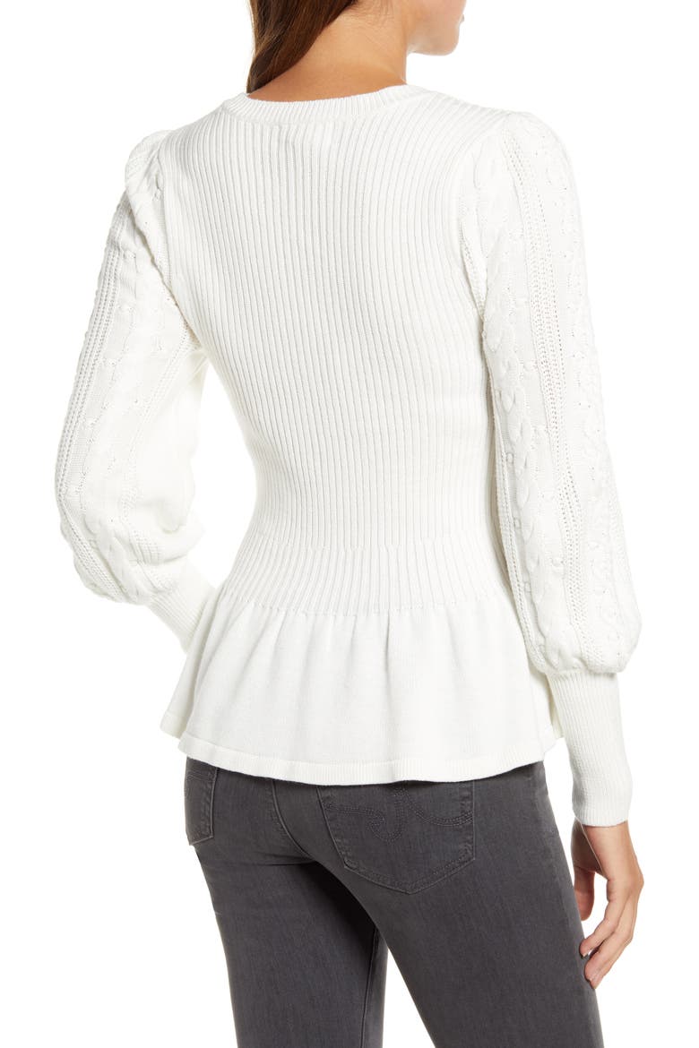 Cable Bobble Peplum Cotton Blend Sweater, Alternate, color, IVORY CLOUD