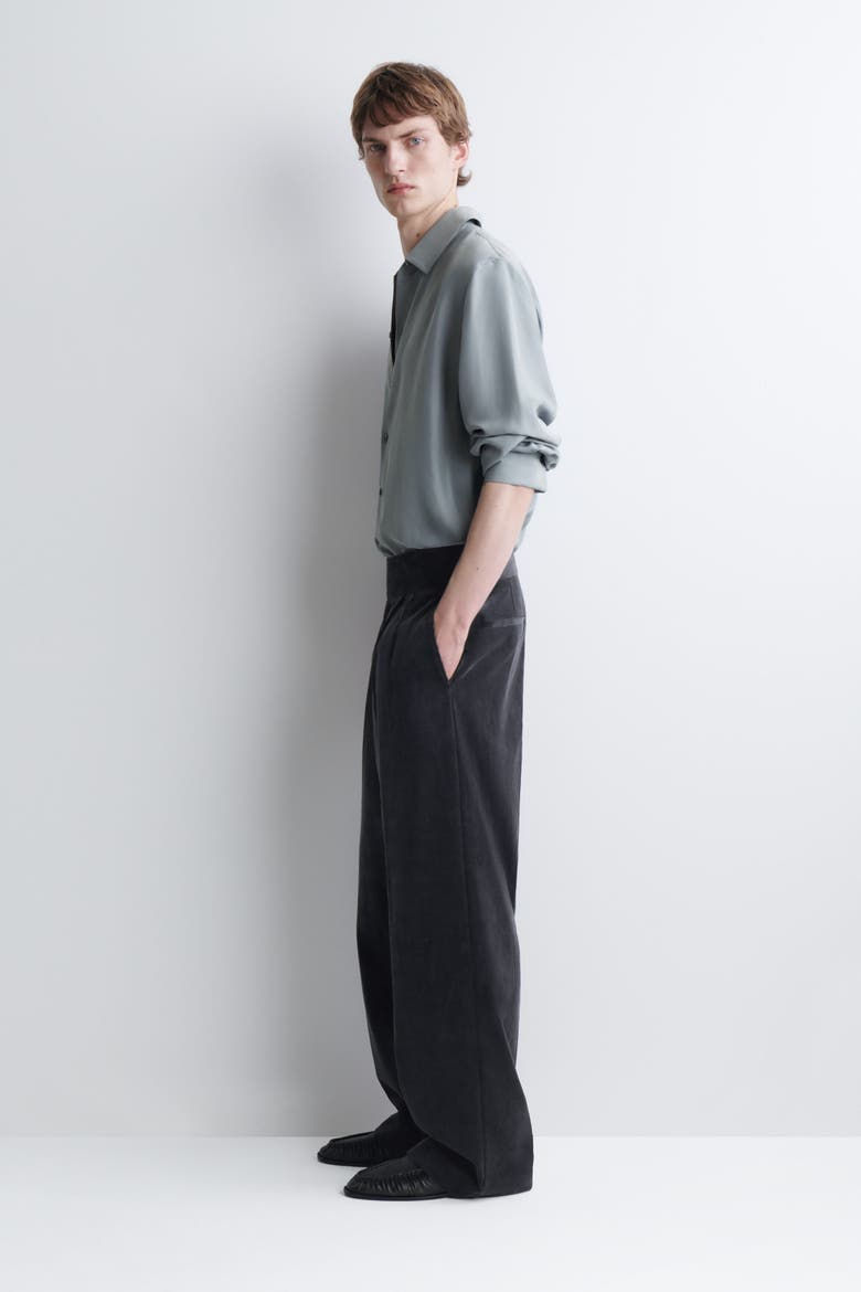 Belt-detail Corduroy Relaxed-fit Wide-leg Pants, Alternate, color, CHARCOAL