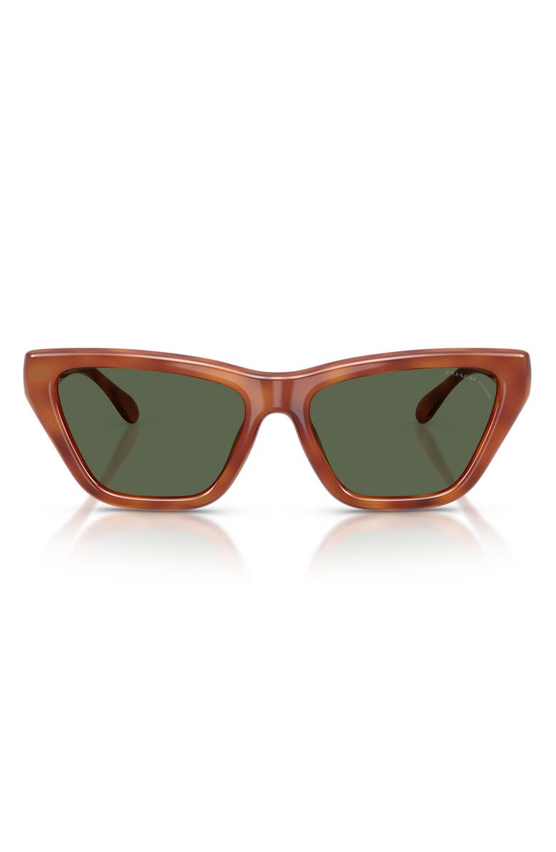 COACH 56mm Polarized Cat Eye Sunglasses, Main, color, Caramel Tortoise / Green Polar