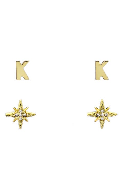 Initial Starburst Set of 2 Stud Earrings