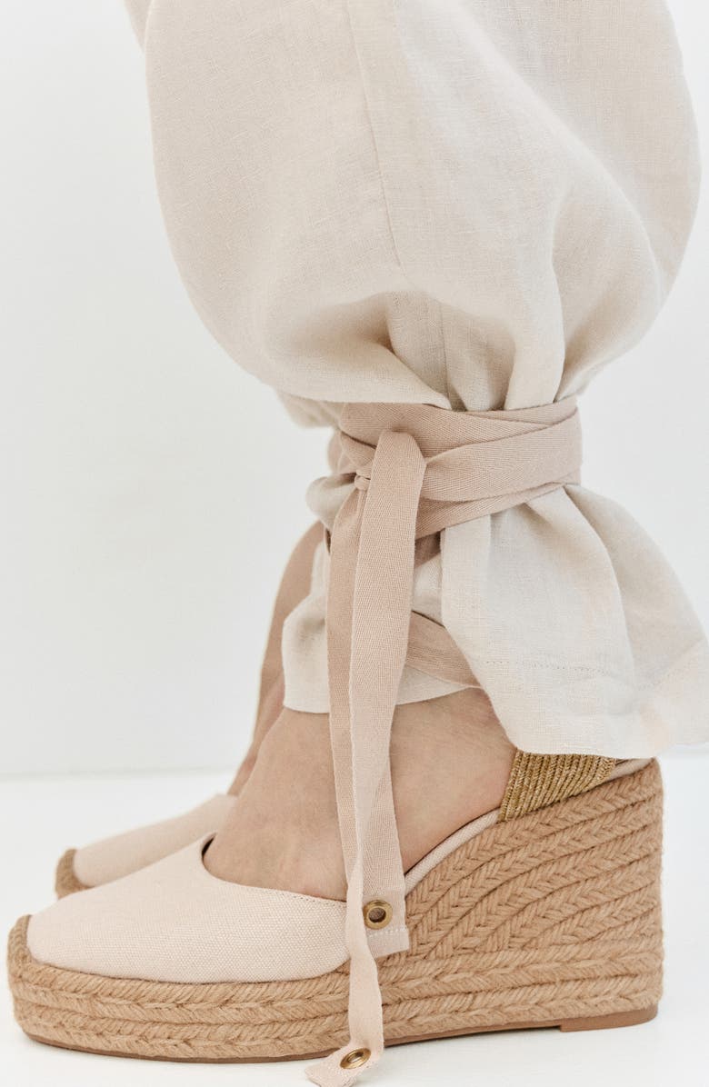 MANGO Ankle Wrap Platform Wedge Espadrille, Alternate, color, Ecru