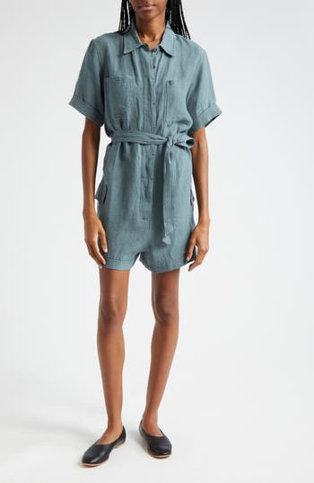 Atm Anthony Thomas Melillo Washed Linen Romper In Gray