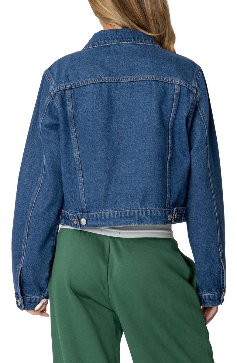EDIKTED Barb Denim Crop Trucker Jacket, Alternate, color, Blue-Washed