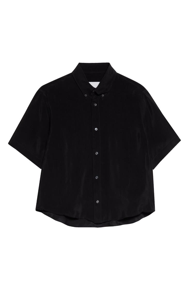 Maison Margiela Short Sleeve Cupro Button-Down Shirt, Main, color, Black