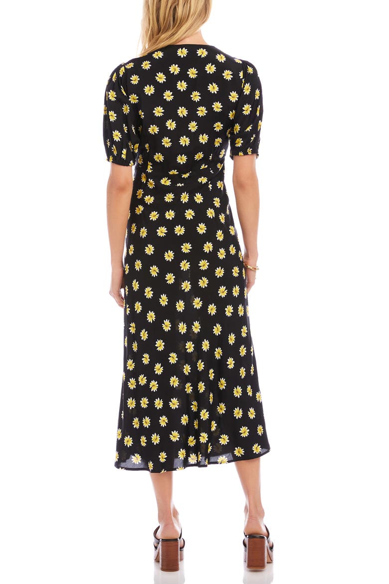 Daisy Print Puff Sleeve Midi Dress, Alternate, color, BLACK PRINT