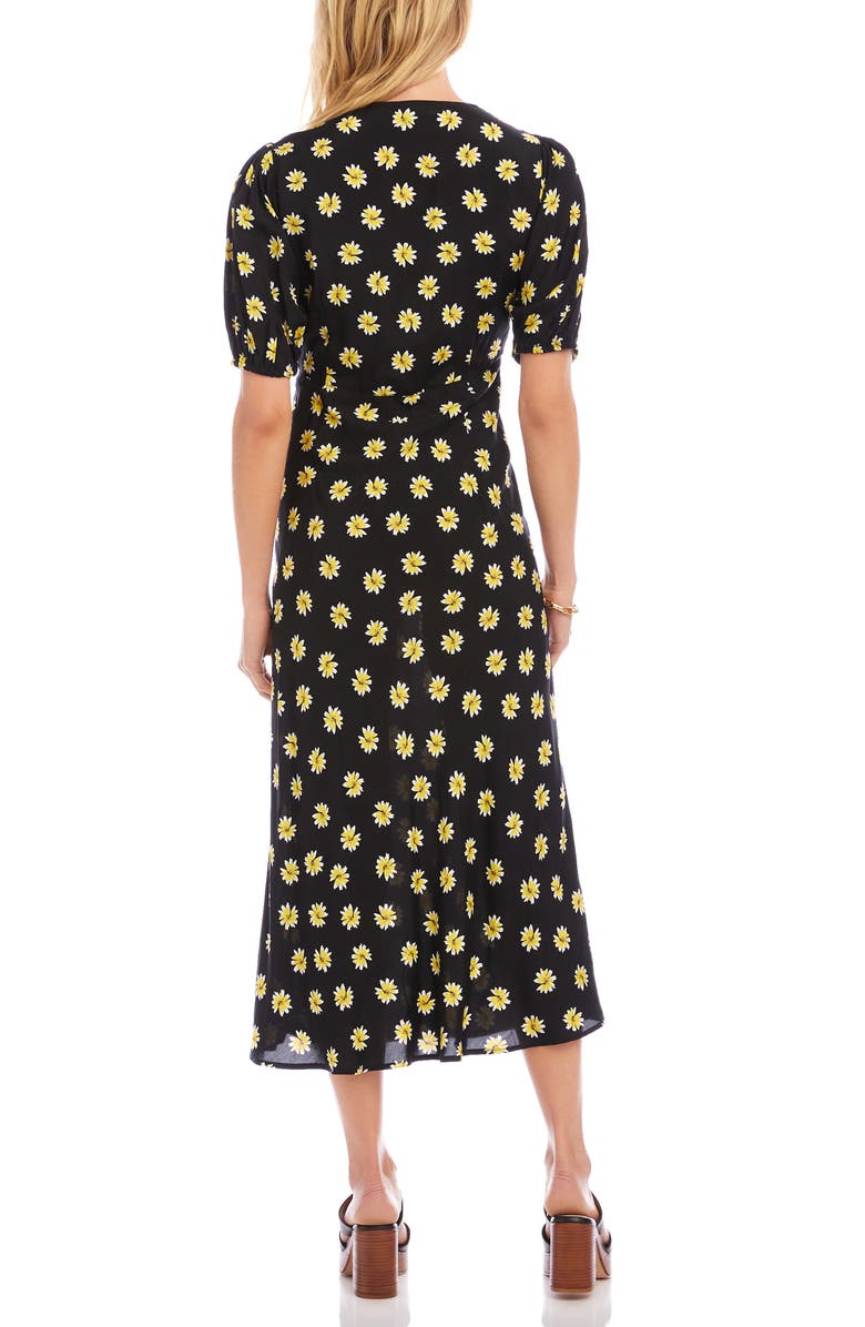 Karen Kane Daisy Print Puff Sleeve Midi Dress, Alternate, color, Black Print