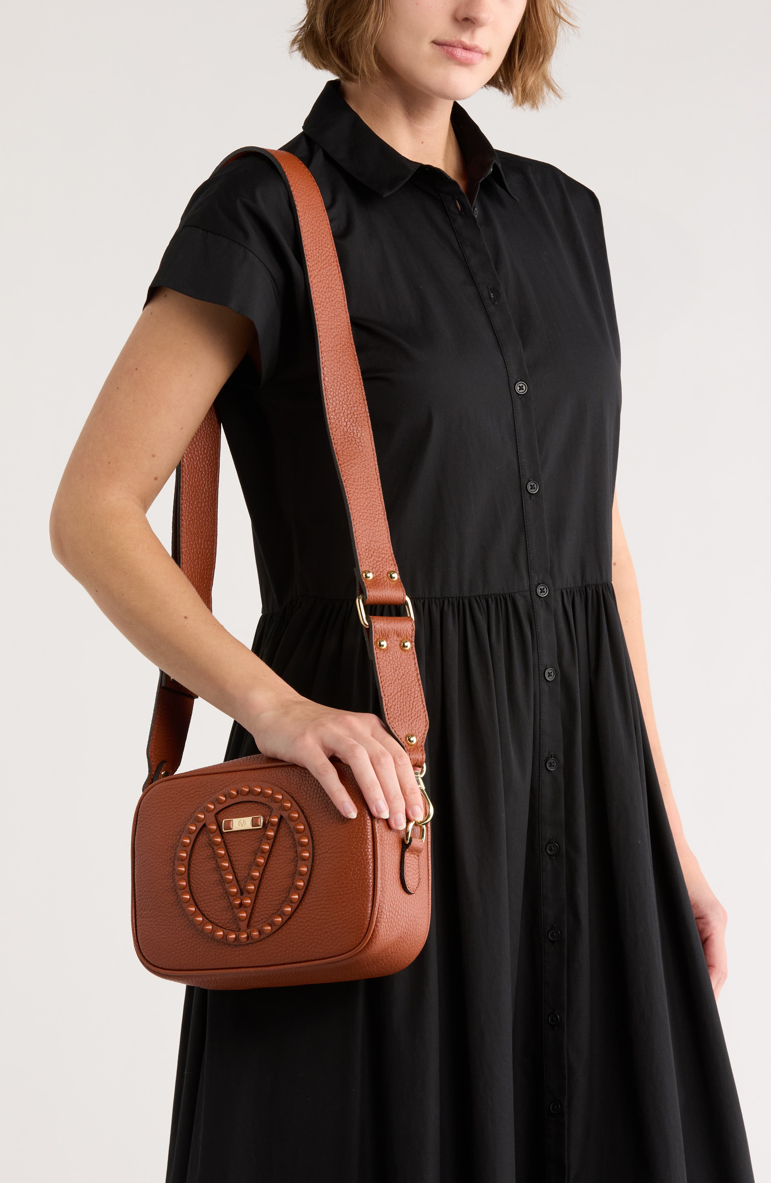 VALENTINO BY MARIO VALENTINO Mia Rock Stud Leather Crossbody Bag, Alternate, color, Whiskey