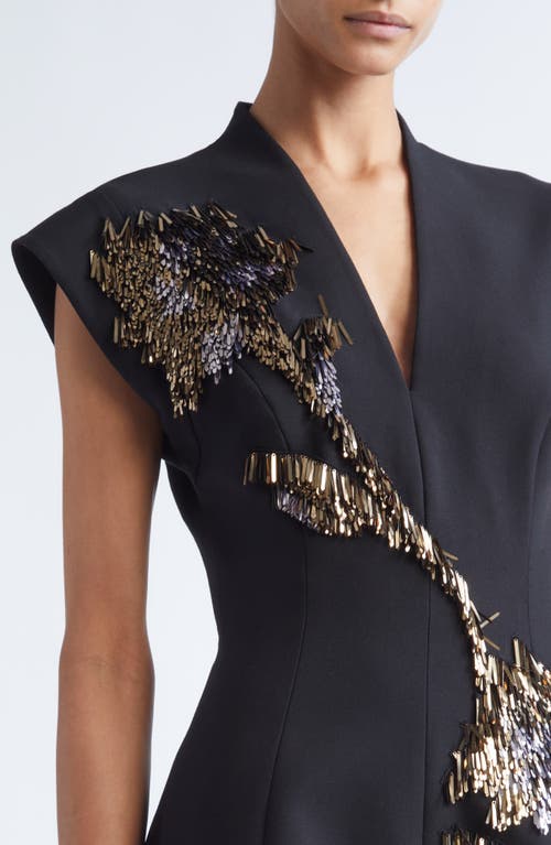 Lela Rose Fishing Lures Embroidered Fit & Flare Cocktail Dress In Black