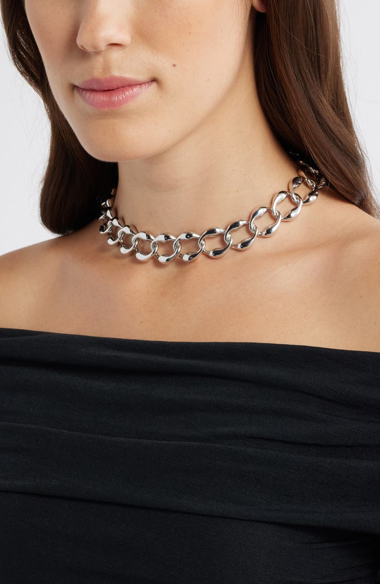 Open Edit Puffy Curb Chain Necklace, Alternate, color, Rhodium