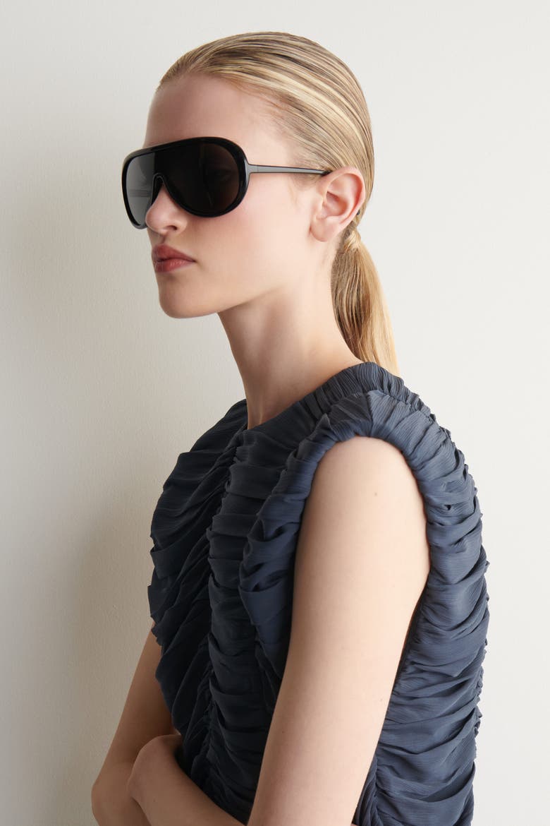 Gathered Paneled Dress, Alternate, color, STEEL BLUE