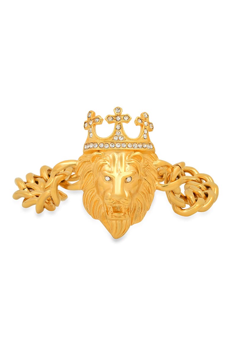 Men's 18K Yellow Gold Plated Stainless Steel Lion Head Bracelet, Main, color, YELLOW