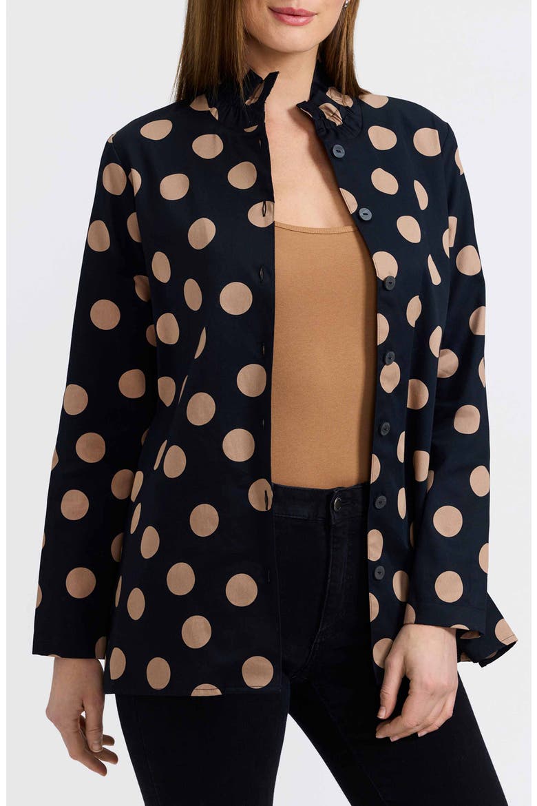 Carolina Dot Print Cotton Button-Up Shirt, Main, color, BLACK/ ALMOND