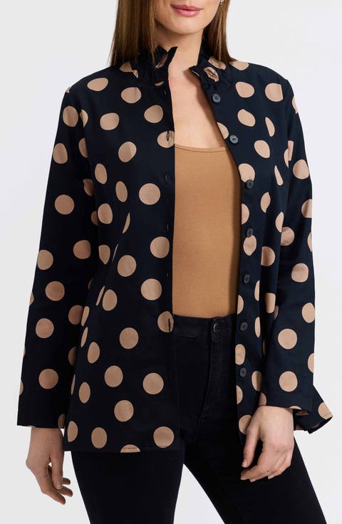 Carolina Dot Print Cotton Button-Up Shirt