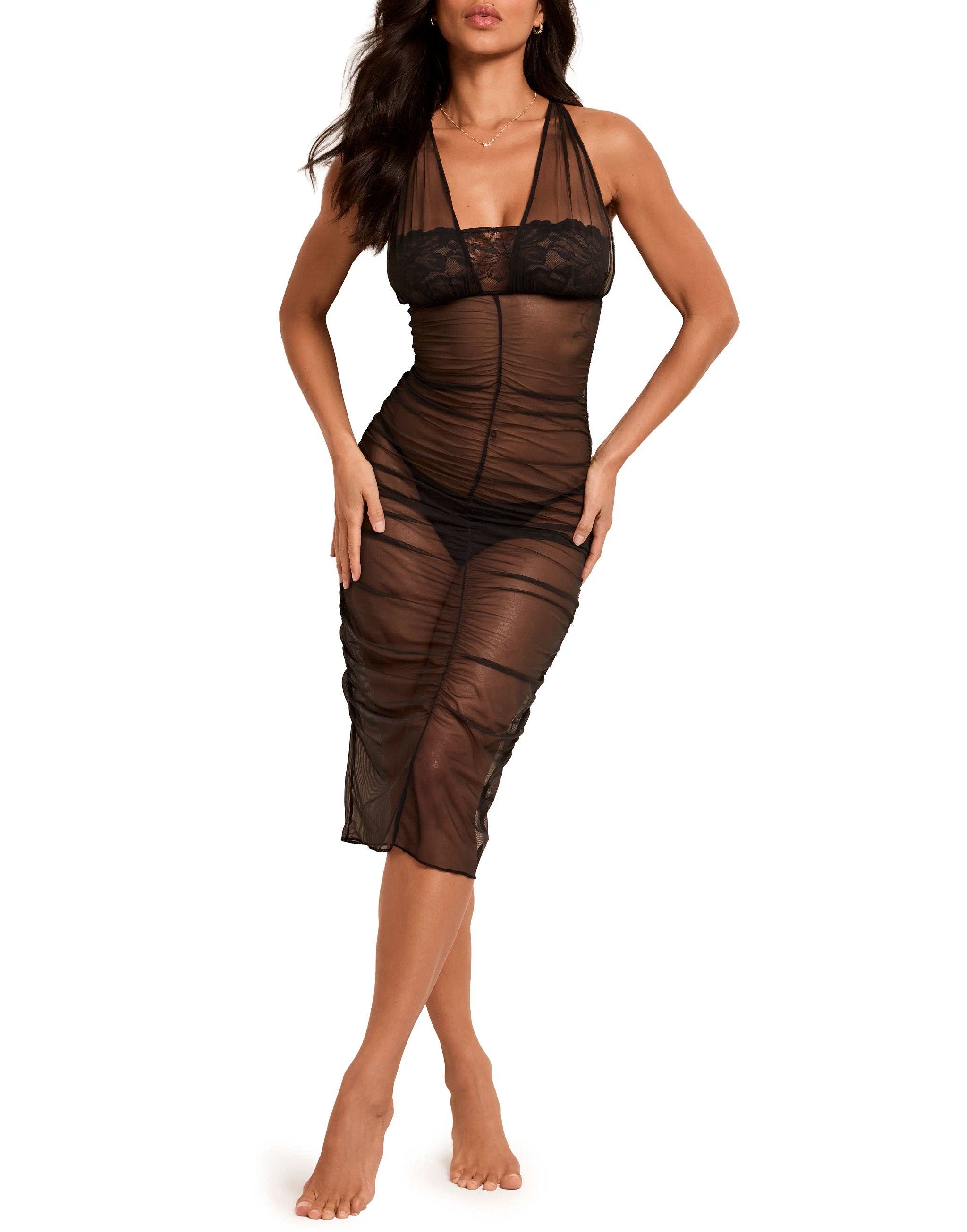 Adore Me Eave Slip & G-string Set Lingerie In Black
